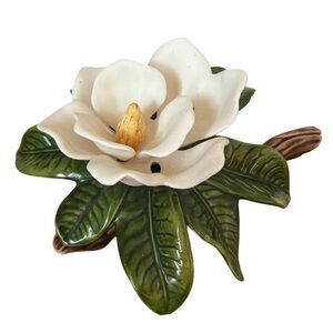 Vintage 1970s Jamar Mallory Studio Large Ceramic Southern Magnolia on Branch